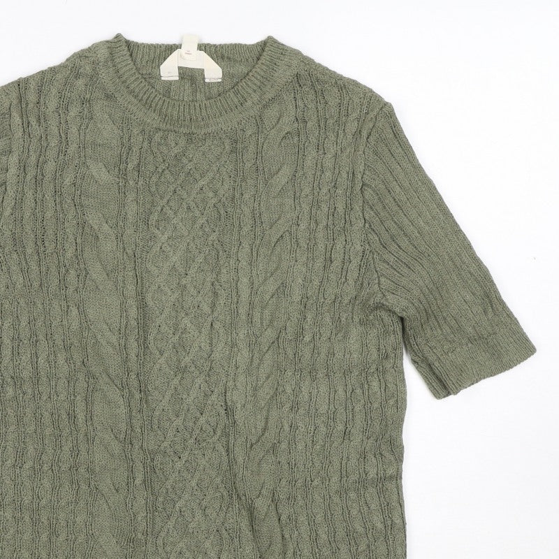 Per Una Women's Green UK 10 Cable-Knit Tunic Jumper 3/4 Sleeve
