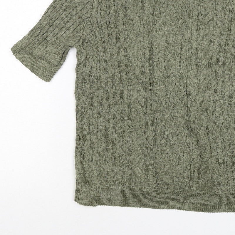 Per Una Women's Green UK 10 Cable-Knit Tunic Jumper 3/4 Sleeve