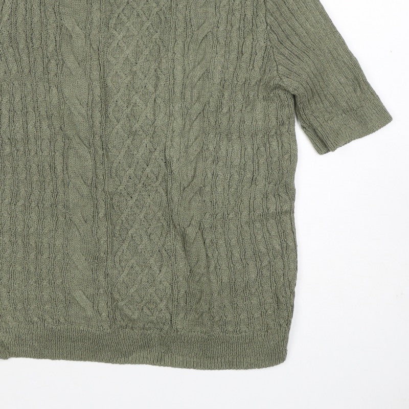Per Una Women's Green UK 10 Cable-Knit Tunic Jumper 3/4 Sleeve