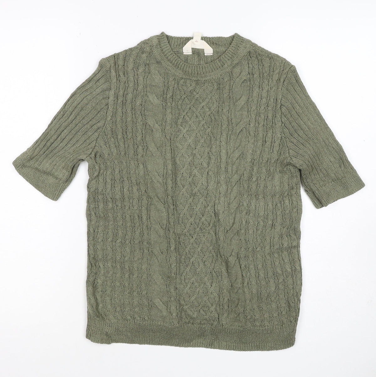 Per Una Women's Green UK 10 Cable-Knit Tunic Jumper 3/4 Sleeve