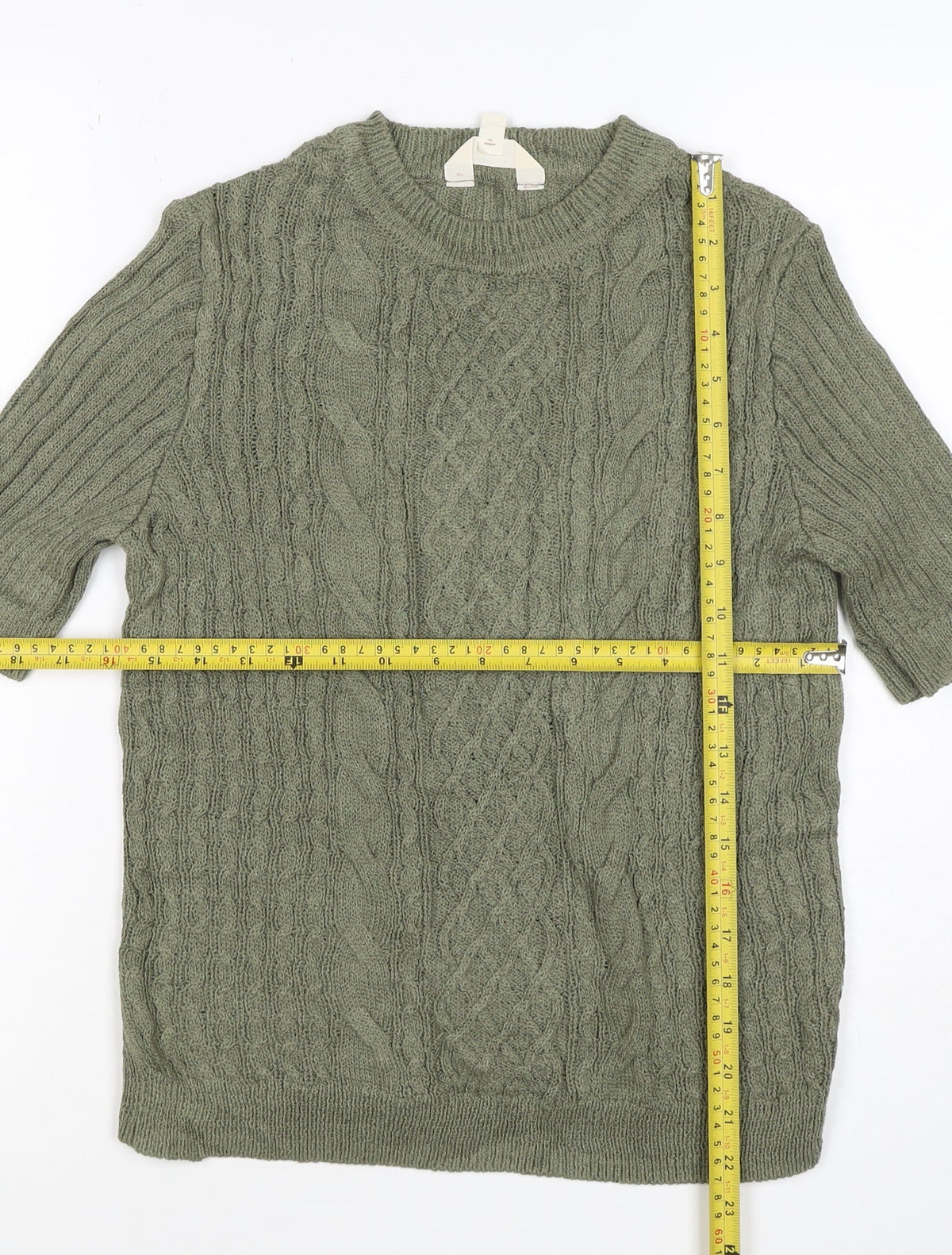 Per Una Women's Green UK 10 Cable-Knit Tunic Jumper 3/4 Sleeve