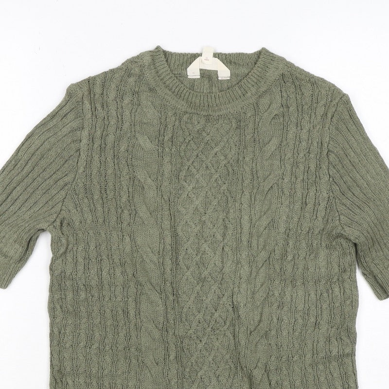Per Una Women's Green UK 10 Cable-Knit Tunic Jumper 3/4 Sleeve