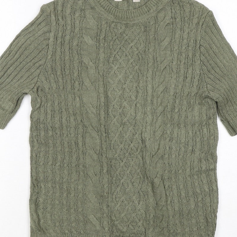 Per Una Women's Green UK 10 Cable-Knit Tunic Jumper 3/4 Sleeve