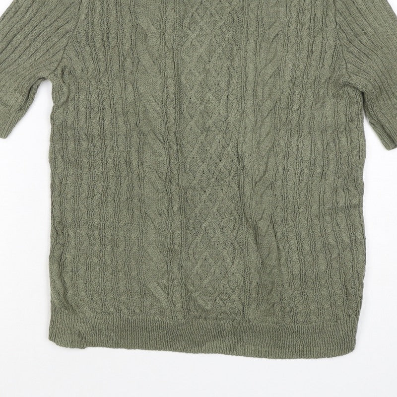 Per Una Women's Green UK 10 Cable-Knit Tunic Jumper 3/4 Sleeve