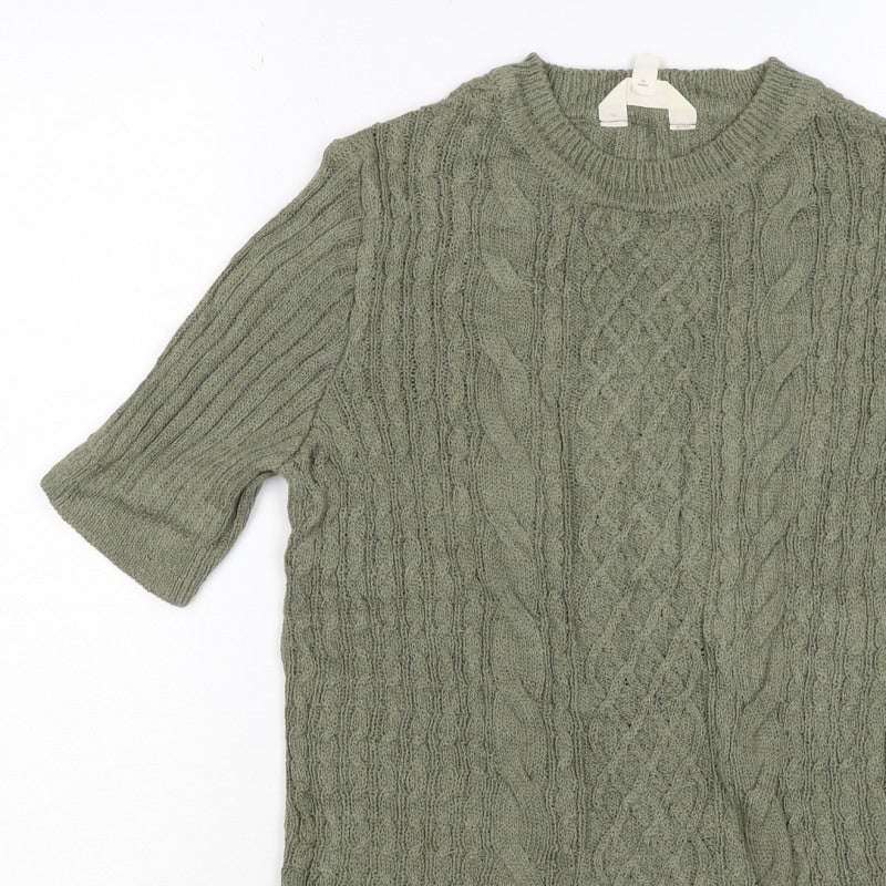 Per Una Women's Green UK 10 Cable-Knit Tunic Jumper 3/4 Sleeve
