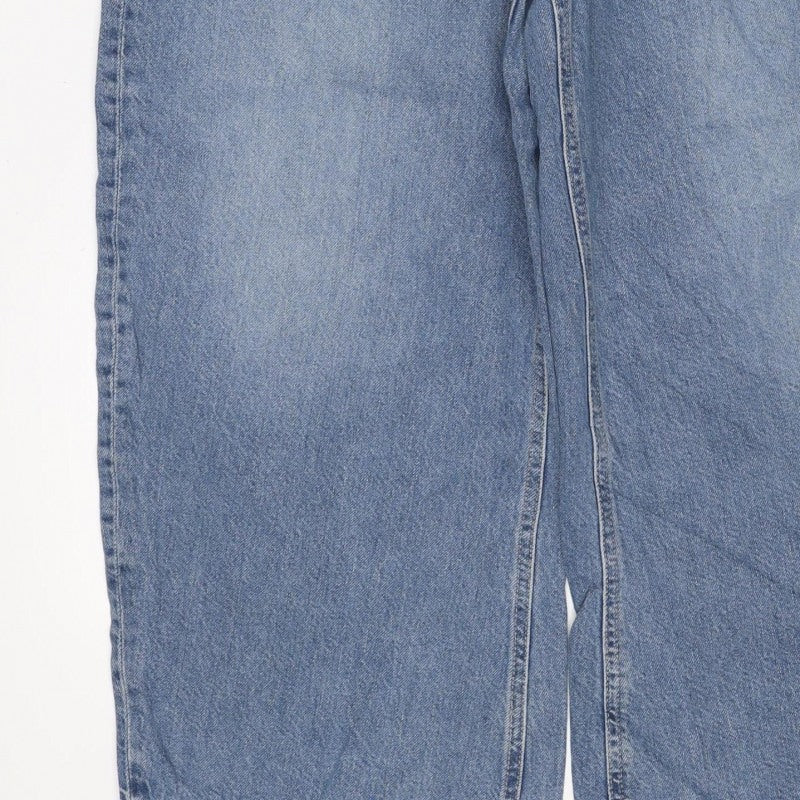 M&S Women’s Blue Wide Leg Drawstring Denim Jeans UK 14 Short
