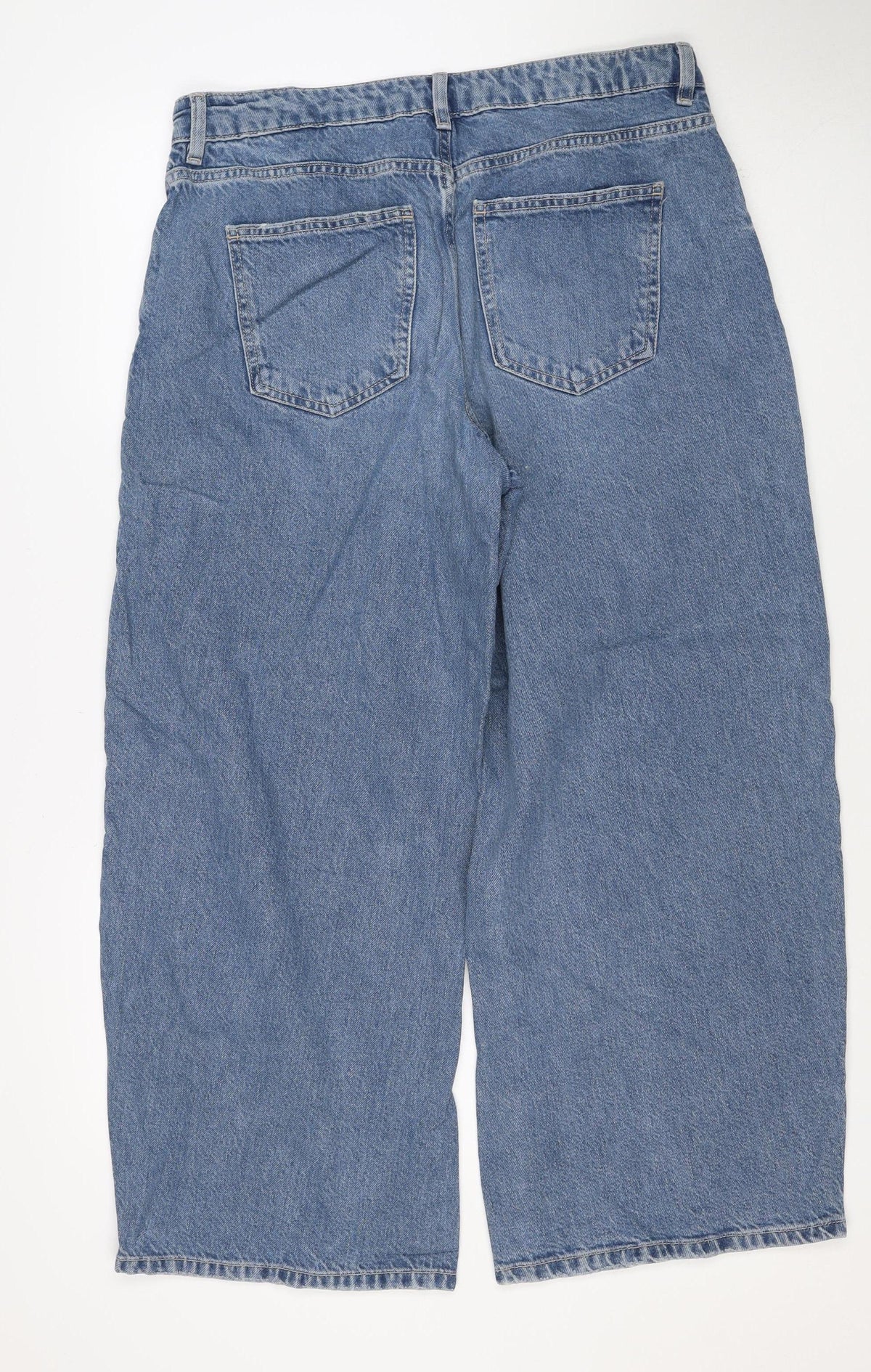 M&S Women’s Blue Wide Leg Drawstring Denim Jeans UK 14 Short