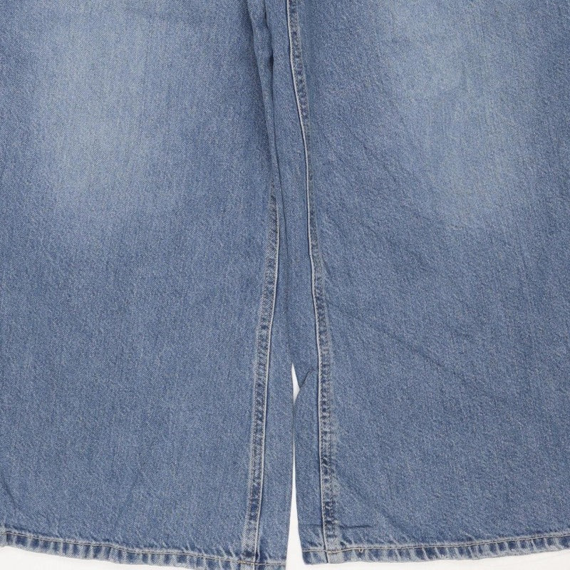 M&S Women’s Blue Wide Leg Drawstring Denim Jeans UK 14 Short