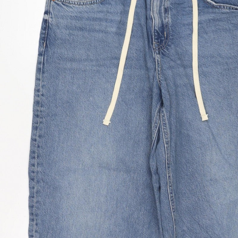 M&S Women’s Blue Wide Leg Drawstring Denim Jeans UK 14 Short
