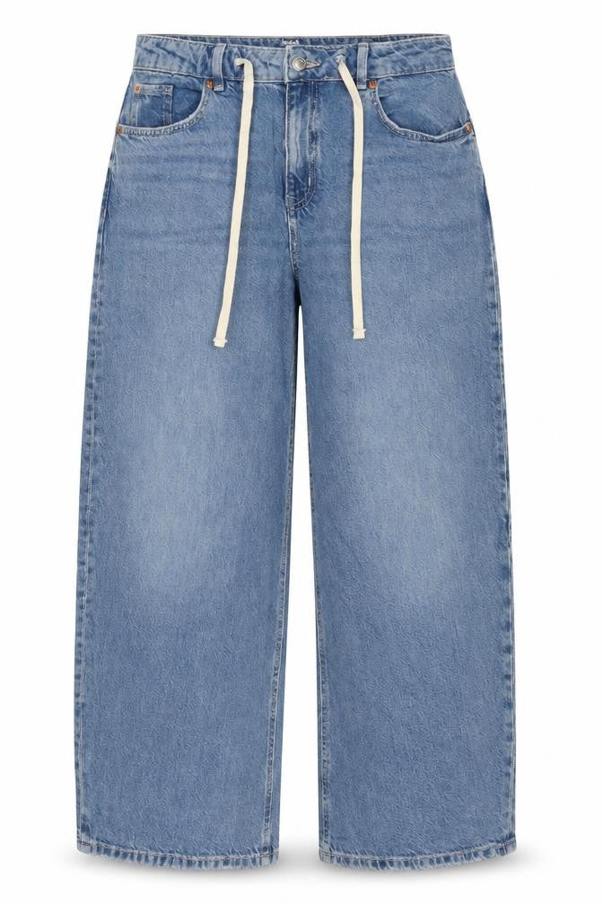 M&S Women’s Blue Wide Leg Drawstring Denim Jeans UK 14 Short