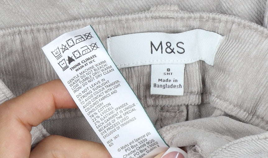 Marks & Spencer Women Beige UK 8 Short Corduroy Cargo Trousers