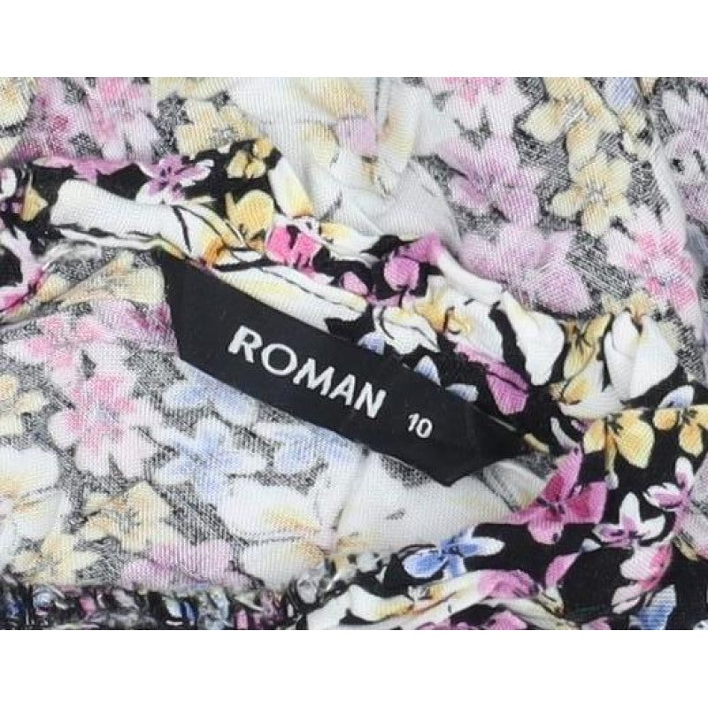 Roman Women Black Floral One Shoulder Asymmetric Dress UK 10