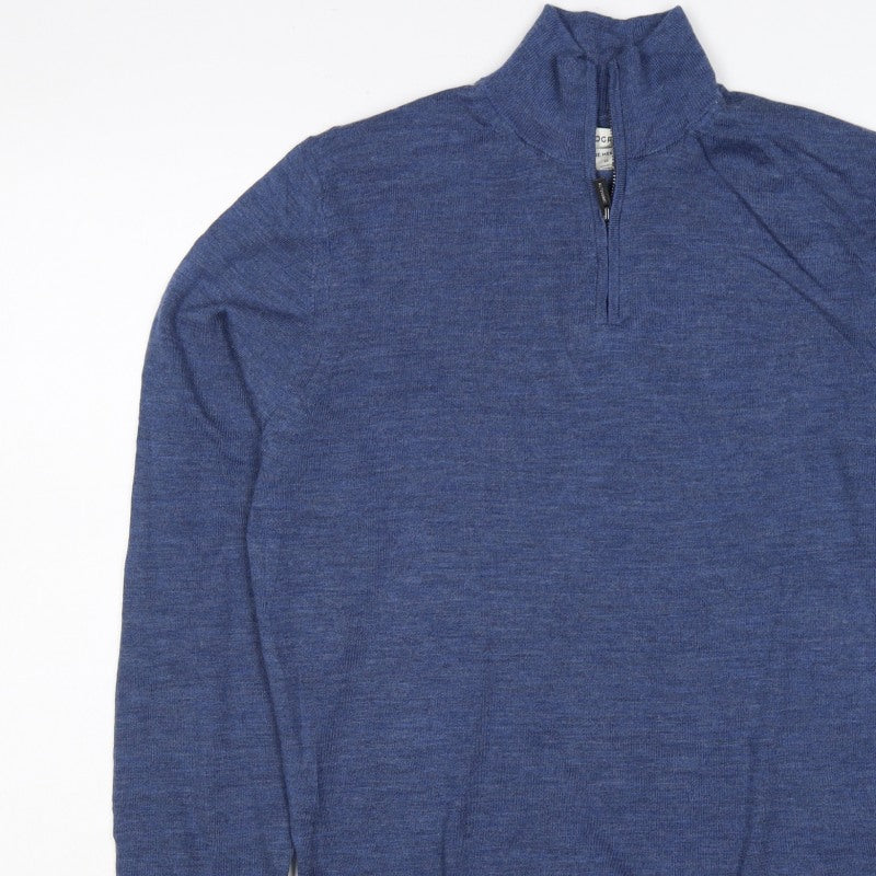 M&S Autograph Men Blue M Merino Wool 1/4 Zip High Neck Jumper