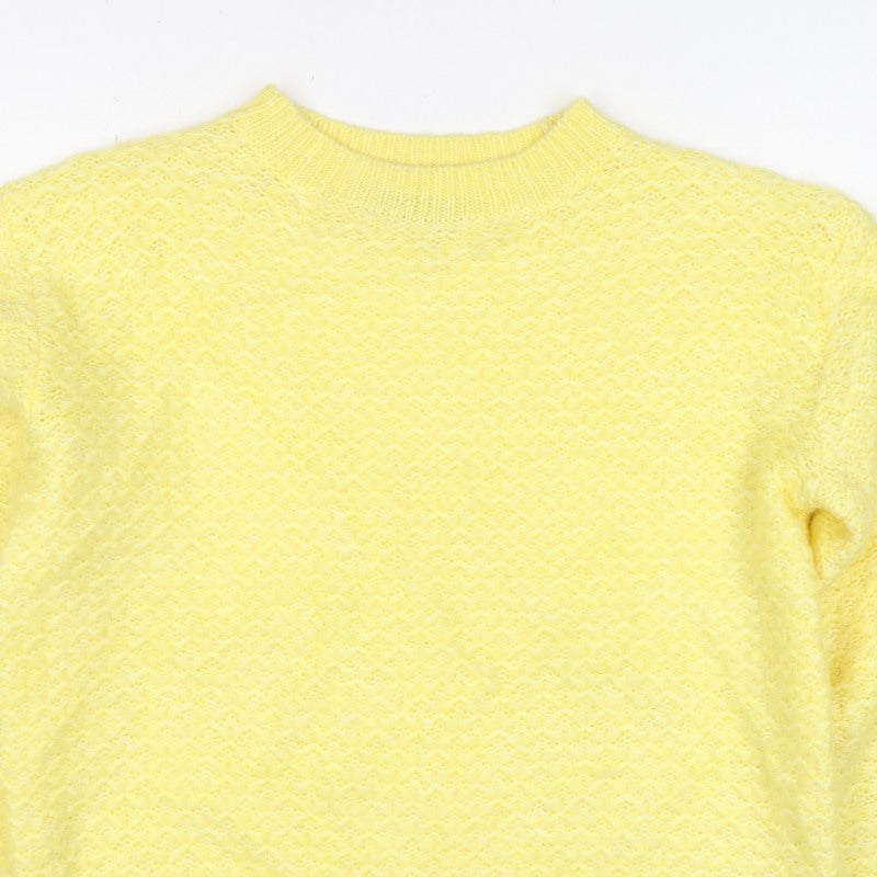 M&S Women Yellow XS Mohair Wool Blend Crew Neck Raglan Jumper