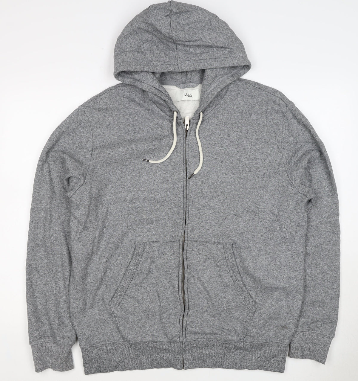 Marks and Spencer Men Grey L Full Zip Hooded Cotton Fleece Hoodie