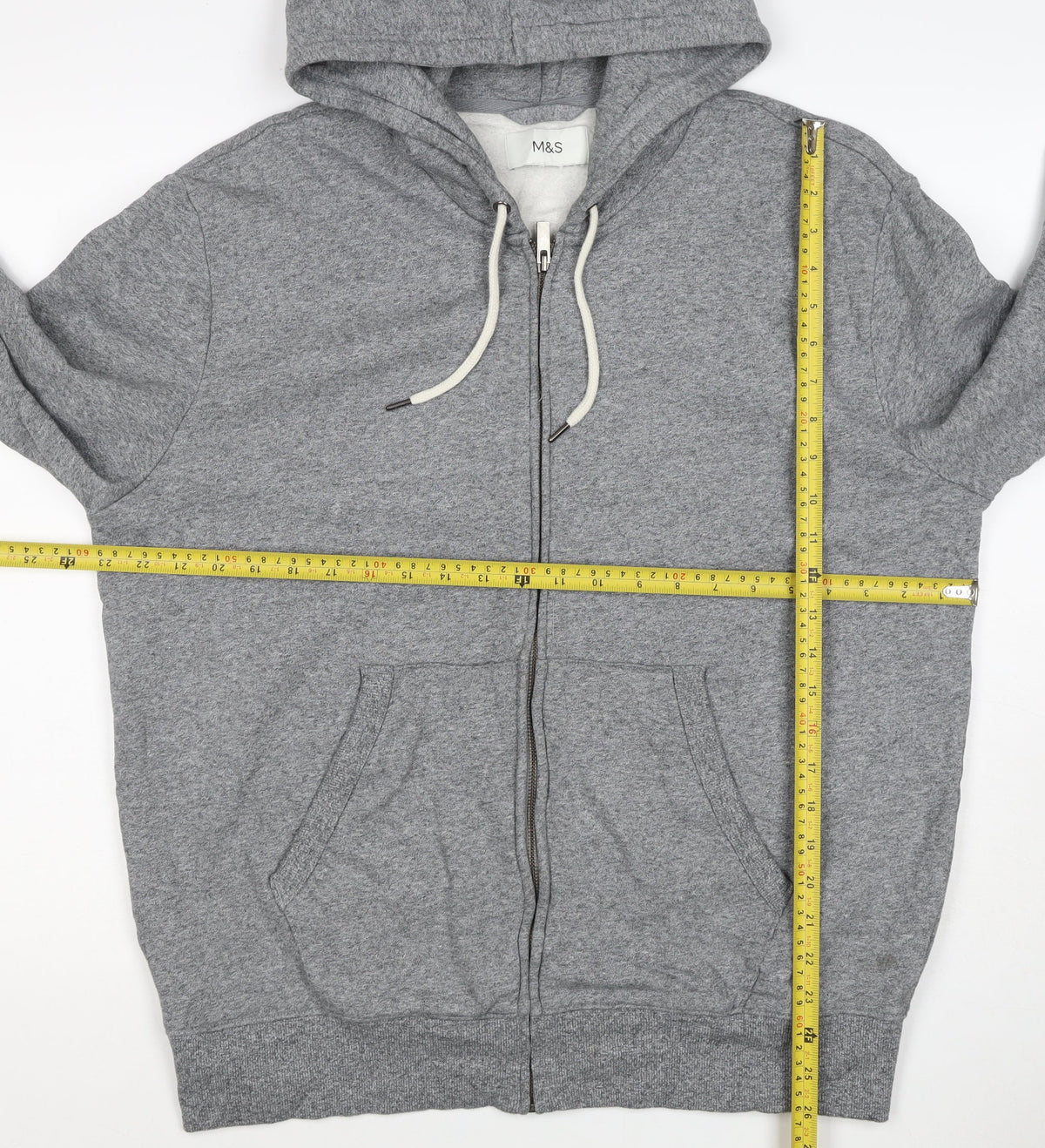 Marks and Spencer Men Grey L Full Zip Hooded Cotton Fleece Hoodie