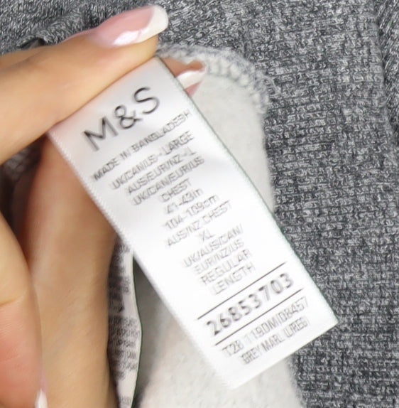 Marks and Spencer Men Grey L Full Zip Hooded Cotton Fleece Hoodie