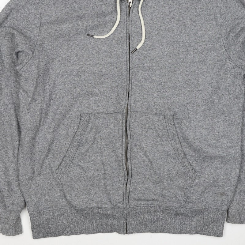 Marks and Spencer Men Grey L Full Zip Hooded Cotton Fleece Hoodie