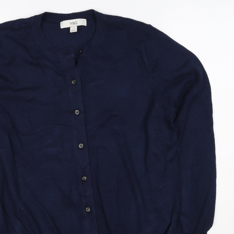 Marks & Spencer Women Navy UK 12 Round Neck Cotton Cardigan