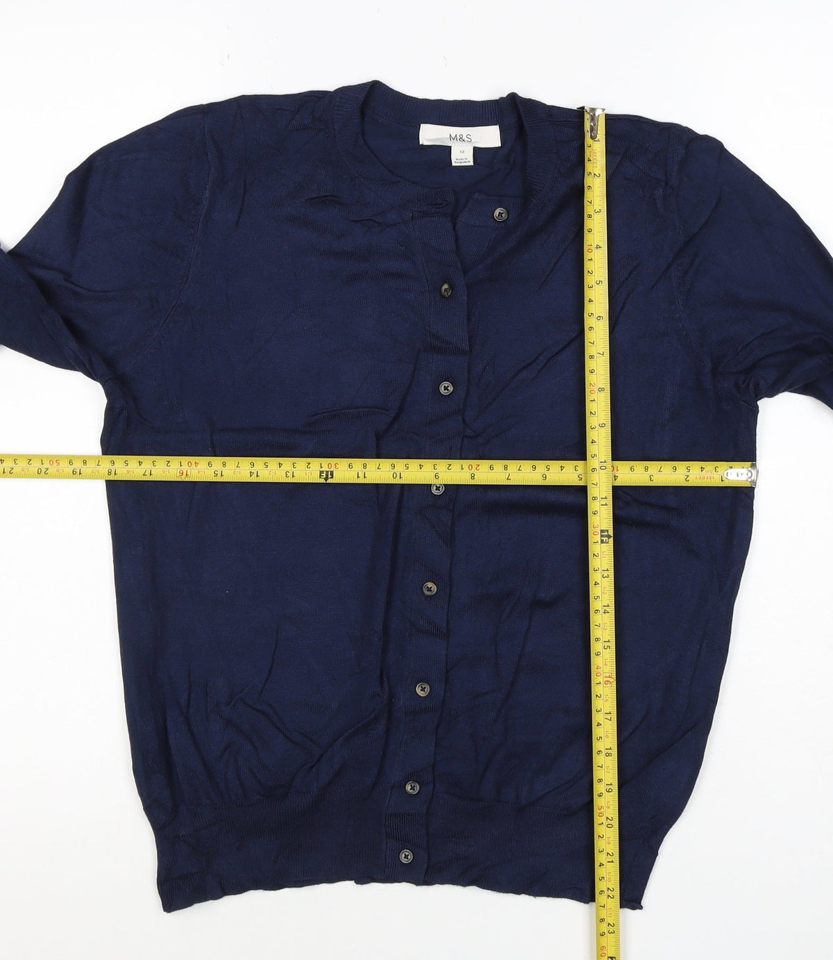 Marks & Spencer Women Navy UK 12 Round Neck Cotton Cardigan