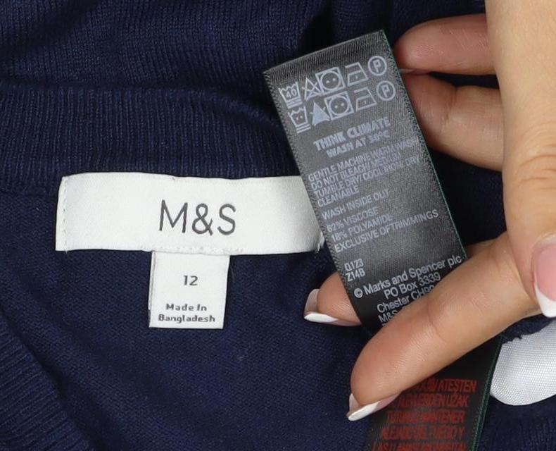 Marks & Spencer Women Navy UK 12 Round Neck Cotton Cardigan