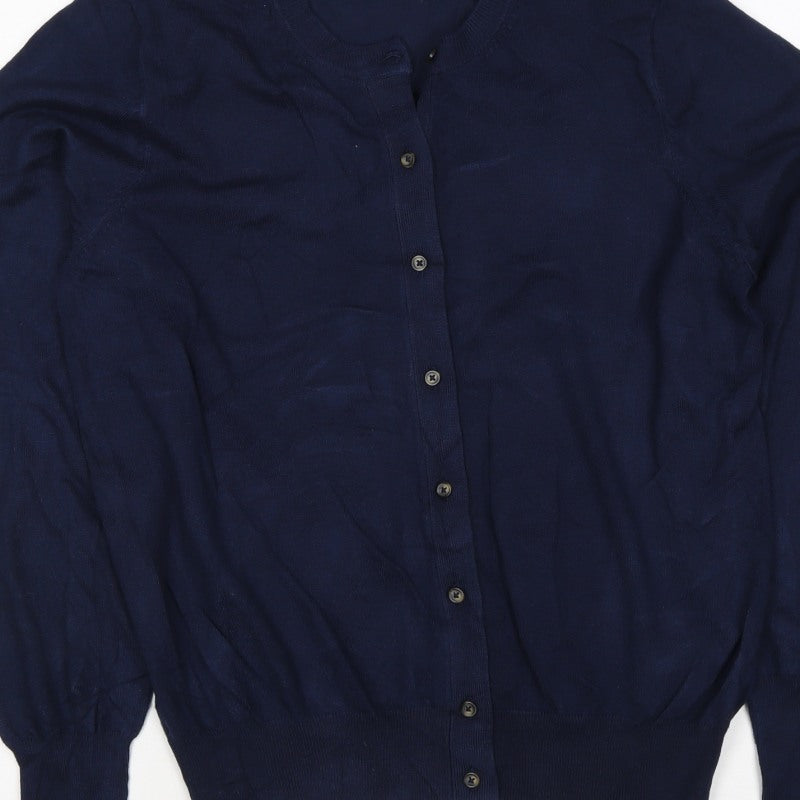 Marks & Spencer Women Navy UK 12 Round Neck Cotton Cardigan