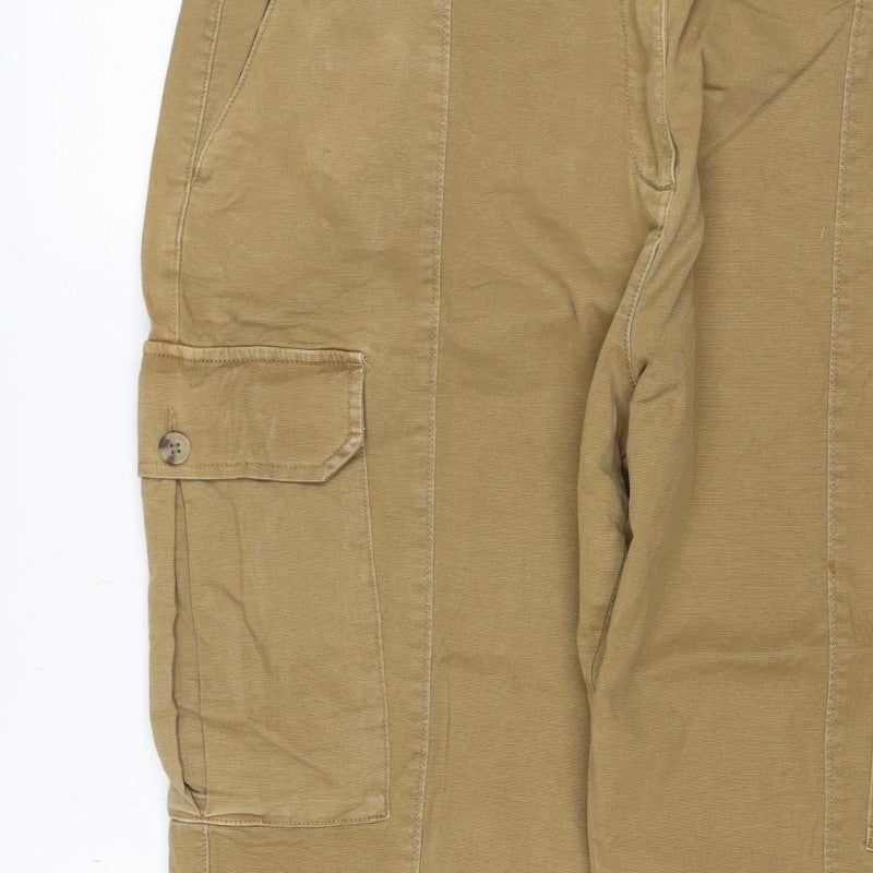 Marks & Spencer Women Beige Cargo Trousers Size 18 Short Cotton Stretch