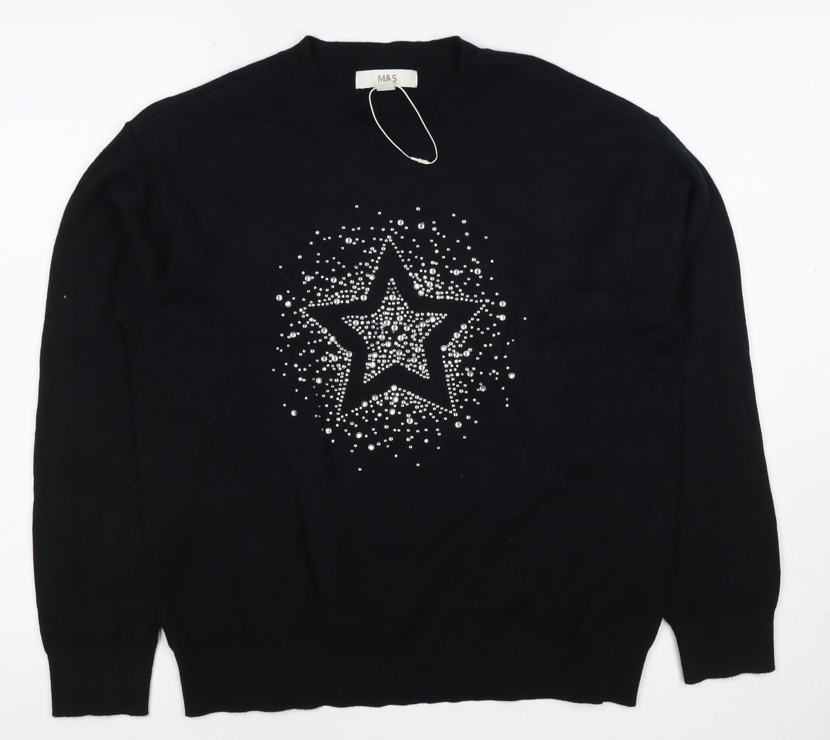 Marks and Spencer Women Black S Star Rhinestone Crew Neck Knit Jumper