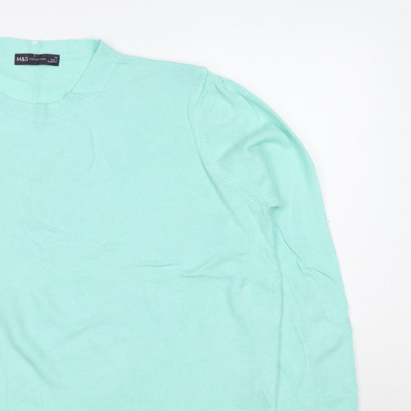 M&S Women Green Size 16 Crew Neck Raglan Sleeve Knit Jumper
