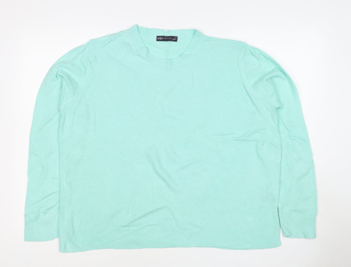M&S Women Green Size 16 Crew Neck Raglan Sleeve Knit Jumper