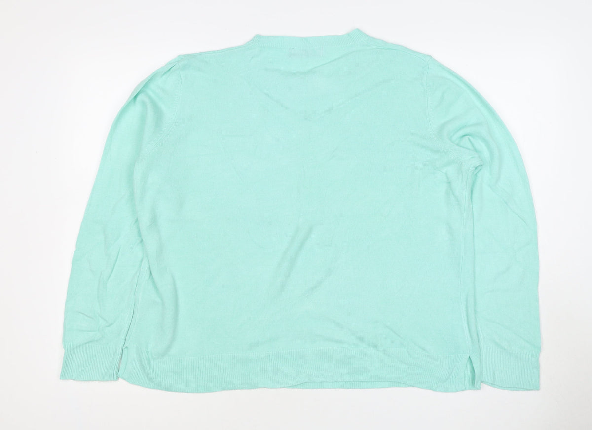 M&S Women Green Size 16 Crew Neck Raglan Sleeve Knit Jumper