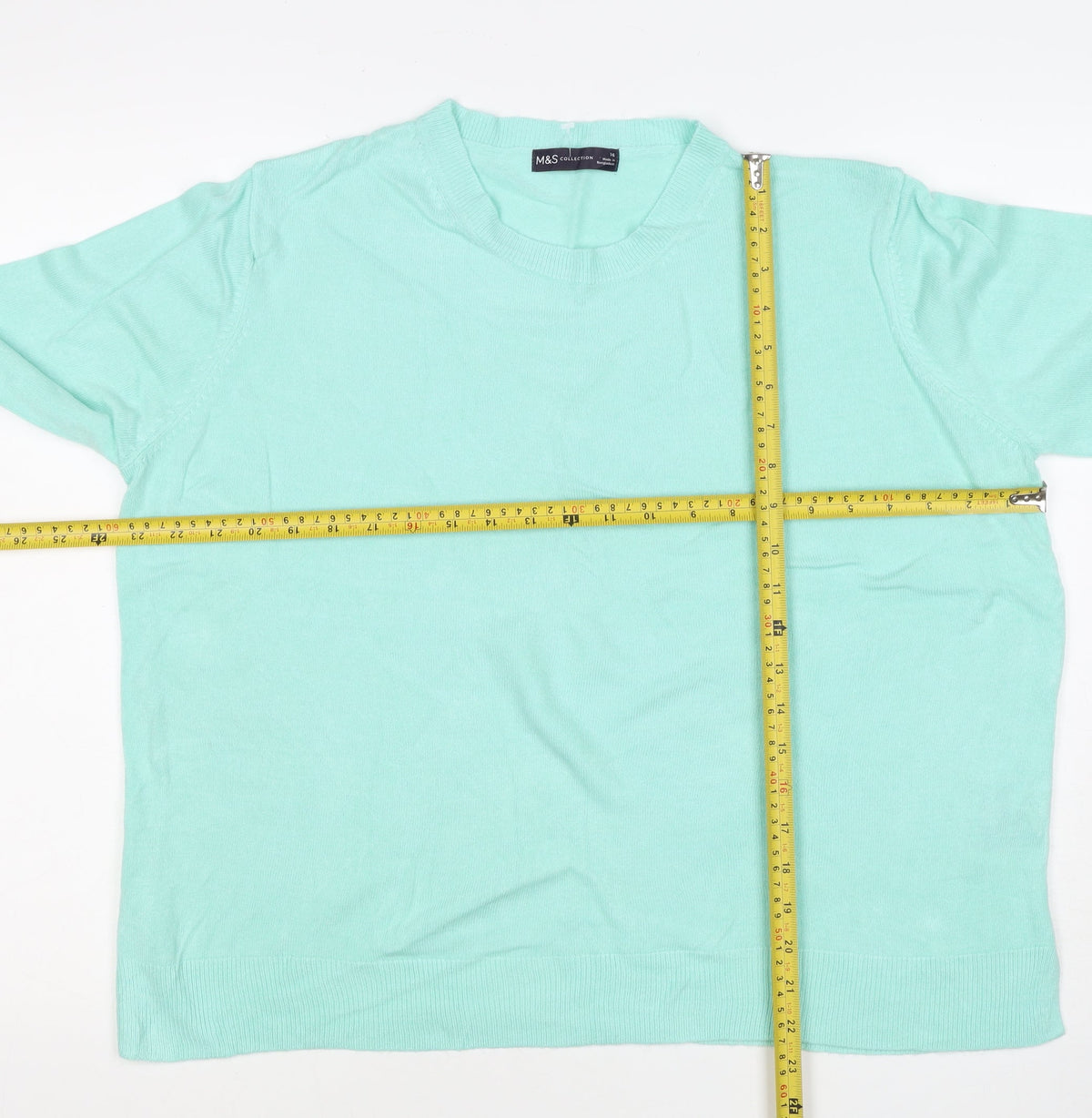 M&S Women Green Size 16 Crew Neck Raglan Sleeve Knit Jumper