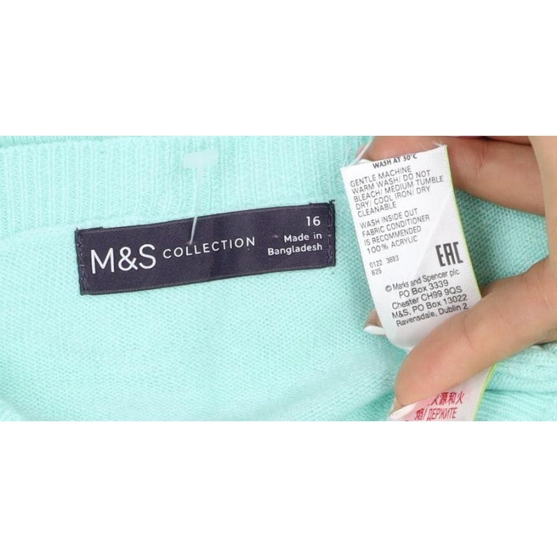 M&S Women Green Size 16 Crew Neck Raglan Sleeve Knit Jumper