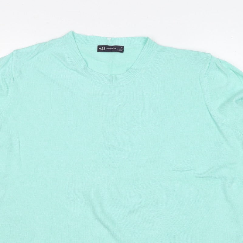 M&S Women Green Size 16 Crew Neck Raglan Sleeve Knit Jumper