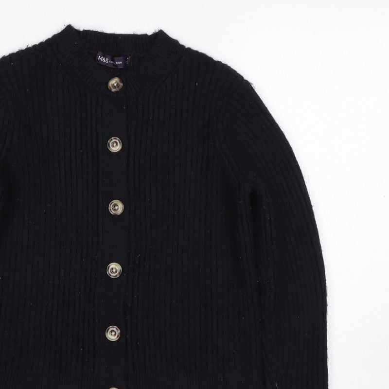 M&S Collection Women Black M Ribbed Button Mock Neck Cardigan