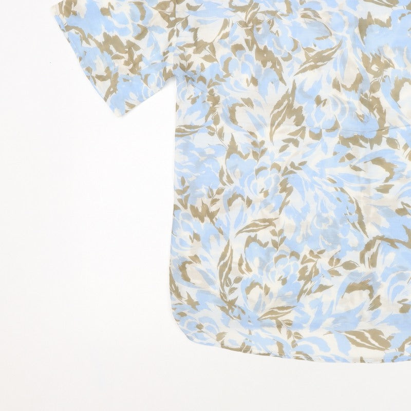 Jaeger Women’s Blue Floral Cotton Silk Size 10 Short Sleeve Blouse