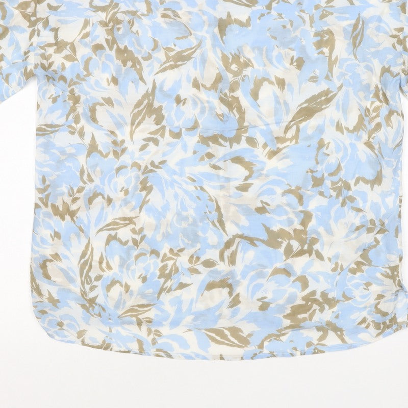 Jaeger Women’s Blue Floral Cotton Silk Size 10 Short Sleeve Blouse