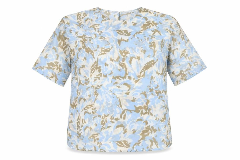 Jaeger Women’s Blue Floral Cotton Silk Size 10 Short Sleeve Blouse