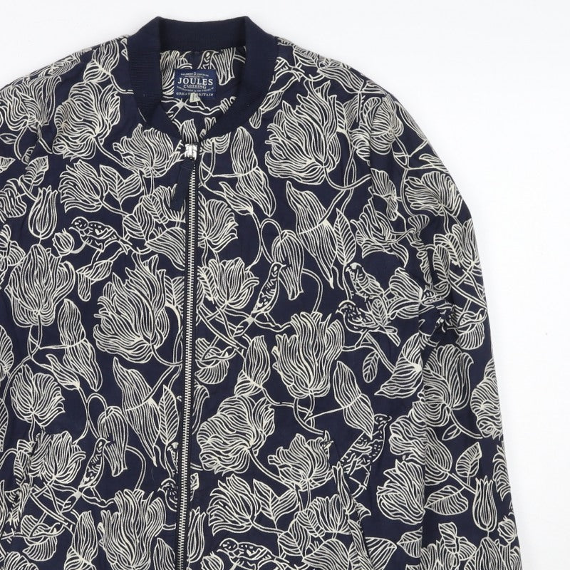 Joules Women Navy Floral Bomber Jacket UK 10 Zip Lined