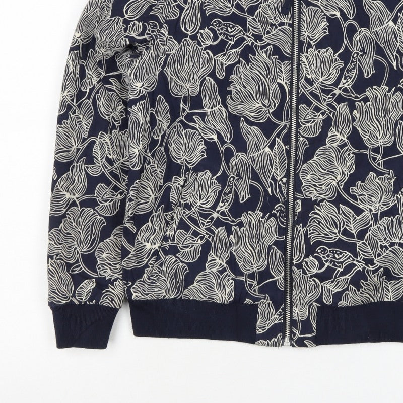 Joules Women Navy Floral Bomber Jacket UK 10 Zip Lined