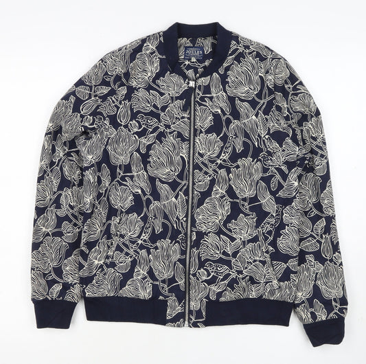 Joules Women Navy Floral Bomber Jacket UK 10 Zip Lined