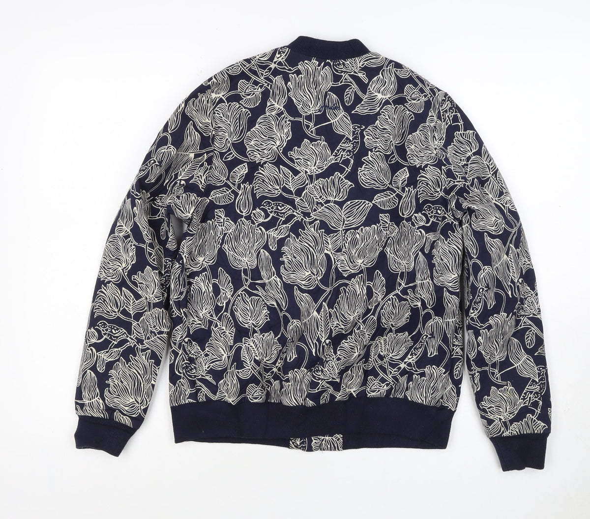 Joules Women Navy Floral Bomber Jacket UK 10 Zip Lined