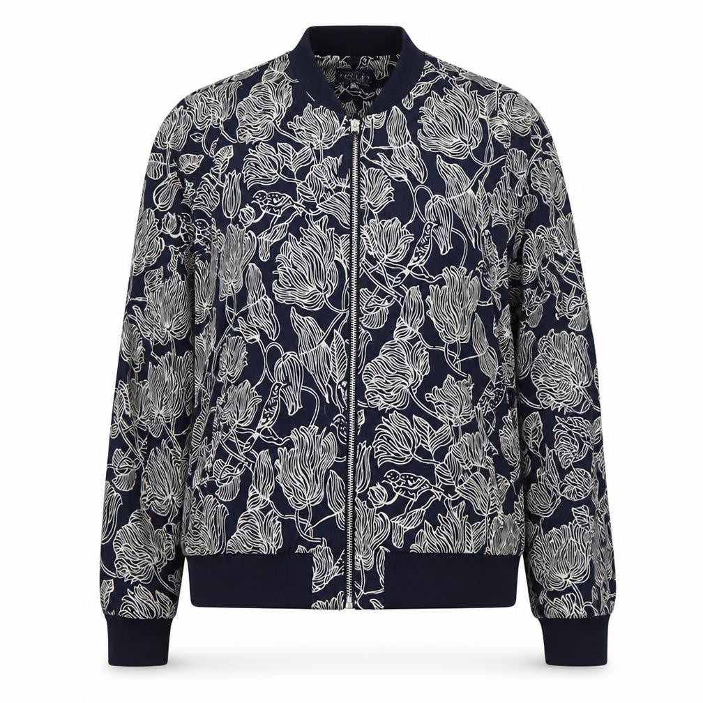 Joules Women Navy Floral Bomber Jacket UK 10 Zip Lined