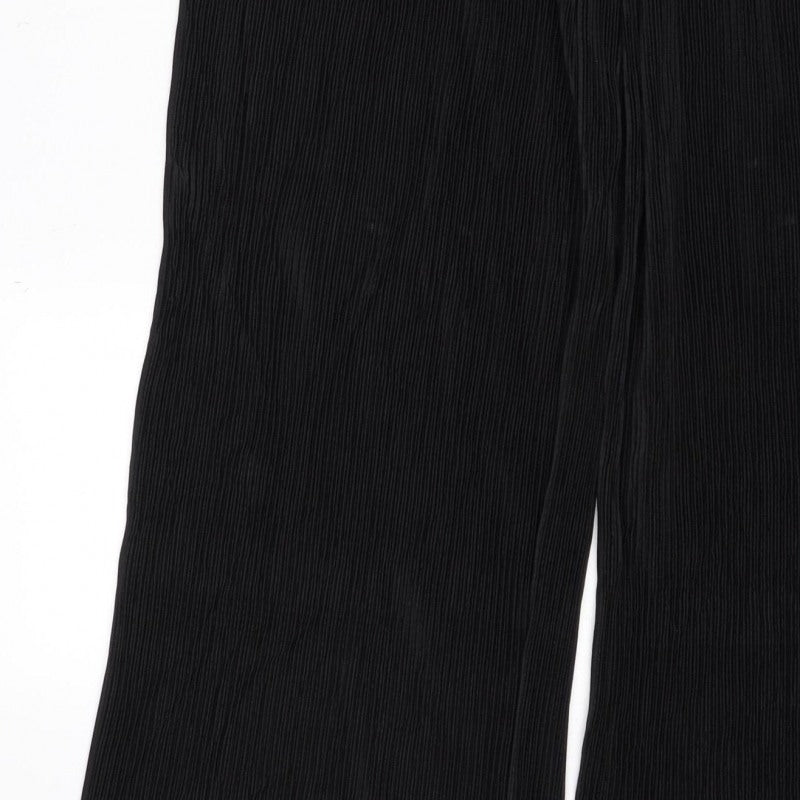 M&S Women’s Black UK 10 Long Pleated Wide-Leg Elastic Waist Trousers