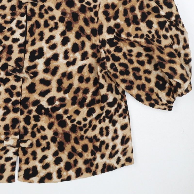 Marks and Spencer Women Multicoloured UK 12 Leopard Puff Sleeve Blouse