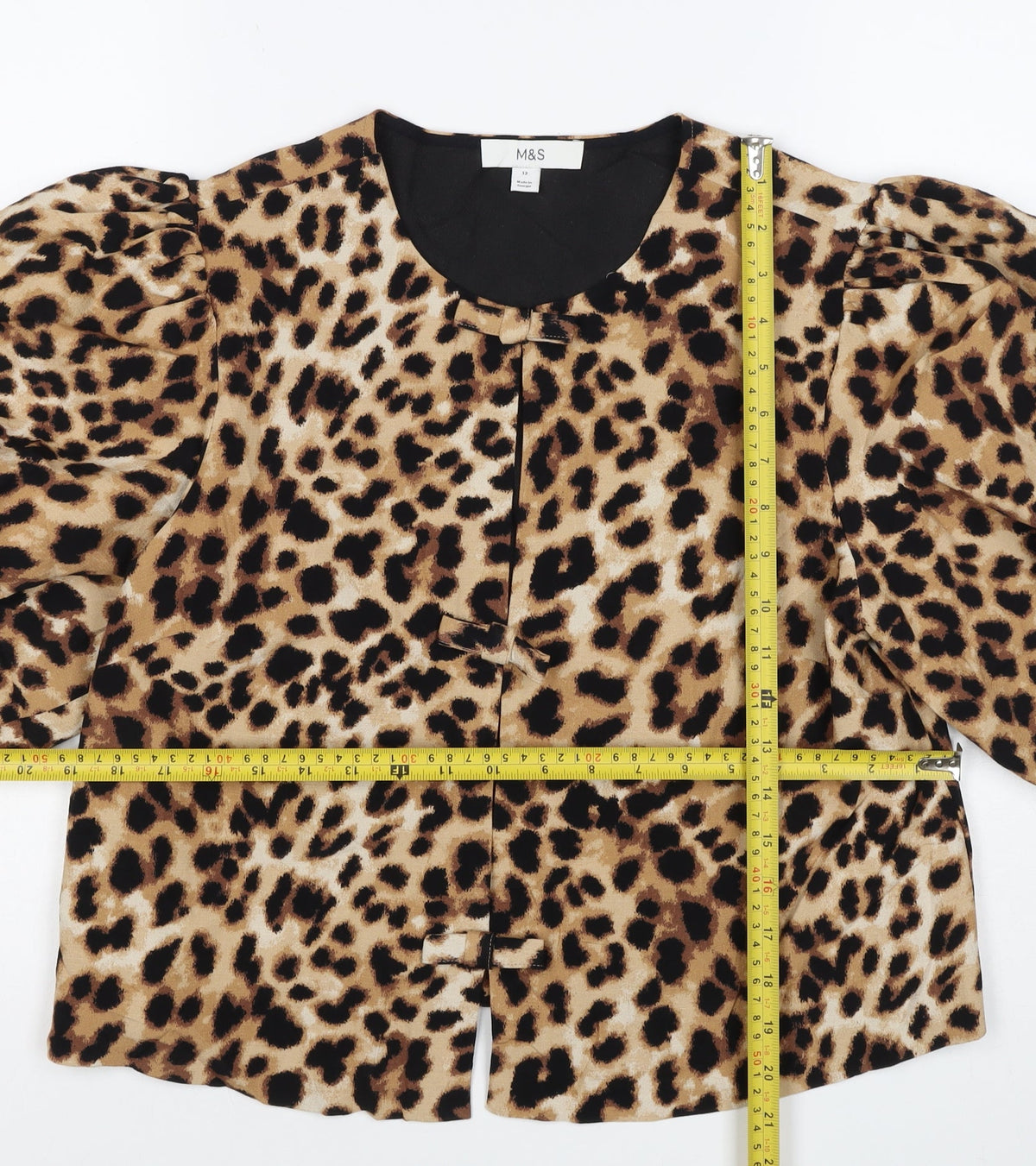 Marks and Spencer Women Multicoloured UK 12 Leopard Puff Sleeve Blouse