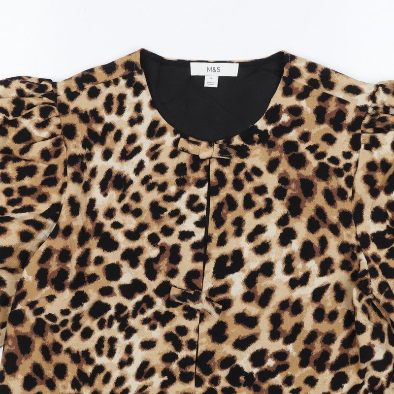 Marks and Spencer Women Multicoloured UK 12 Leopard Puff Sleeve Blouse