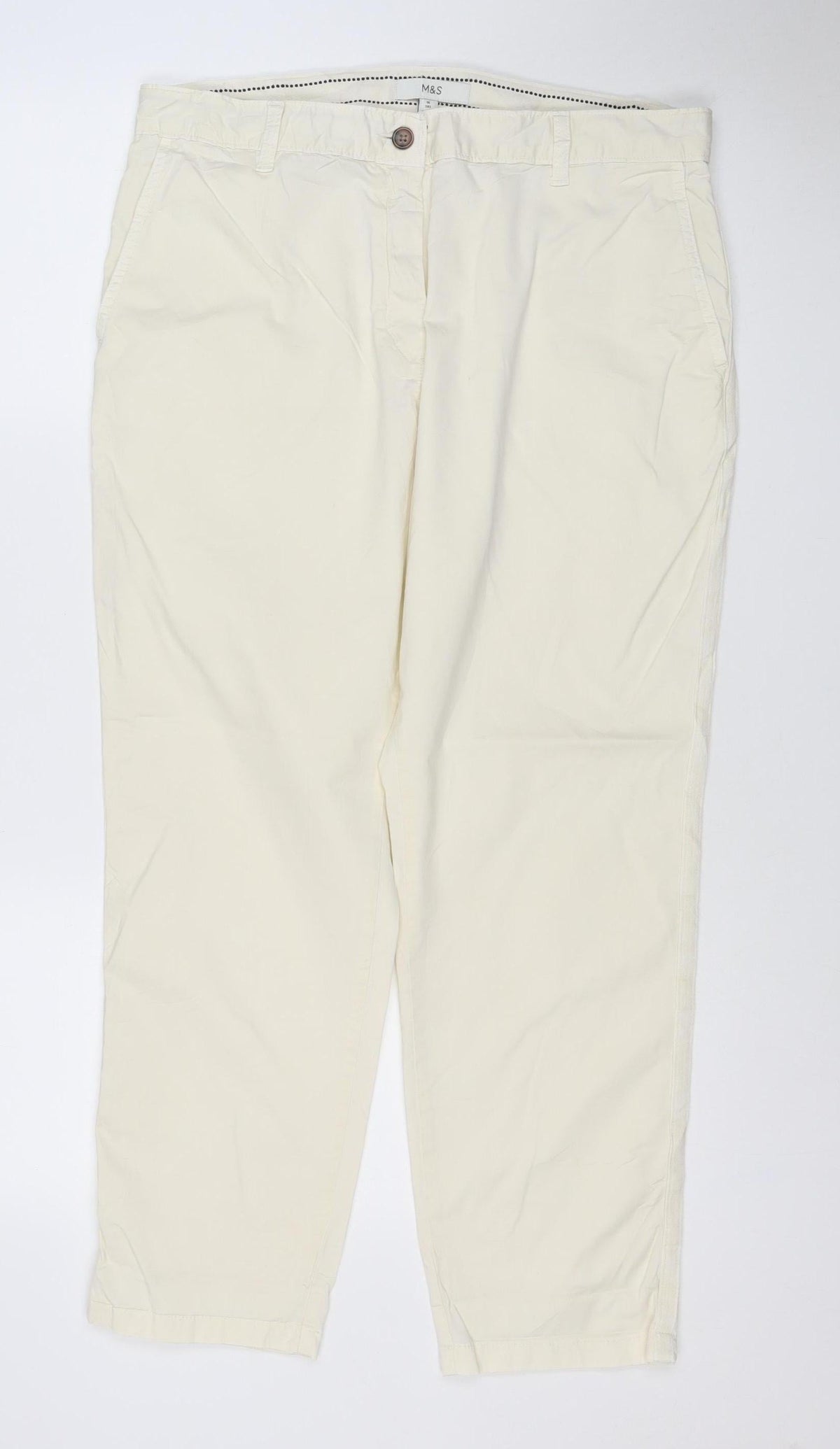 Marks & Spencer Women Ivory Chino Trousers Size 14 Short Stretch