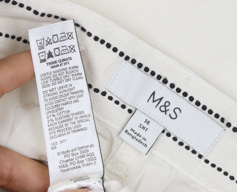 Marks & Spencer Women Ivory Chino Trousers Size 14 Short Stretch