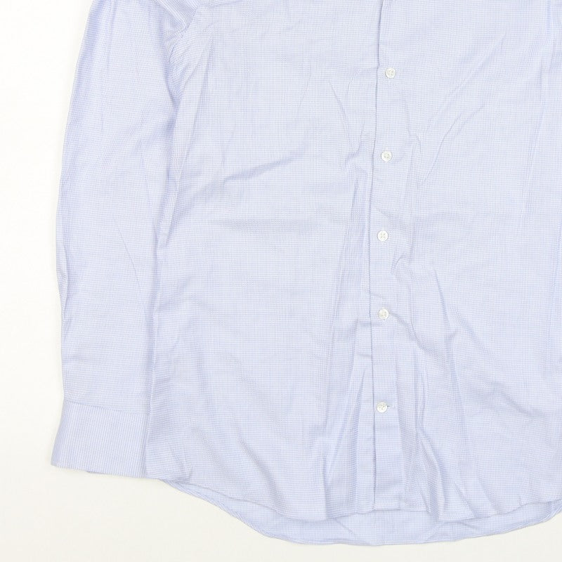 Marks & Spencer Men Blue Check Slim 15.5 Cotton Stretch Formal Shirt